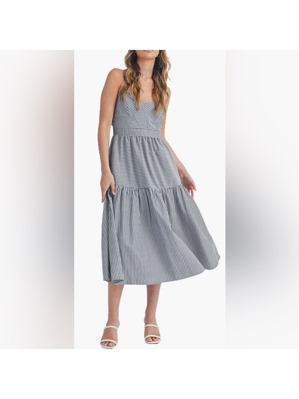 Lush Navy Stripe fit & flare dress - size medium